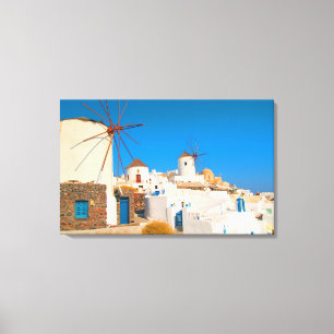 The white buildings and the windmills on the canvas print