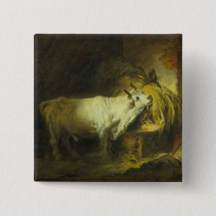 The White Bull in the Stable (oil on canvas) 2 Inch Square Button
