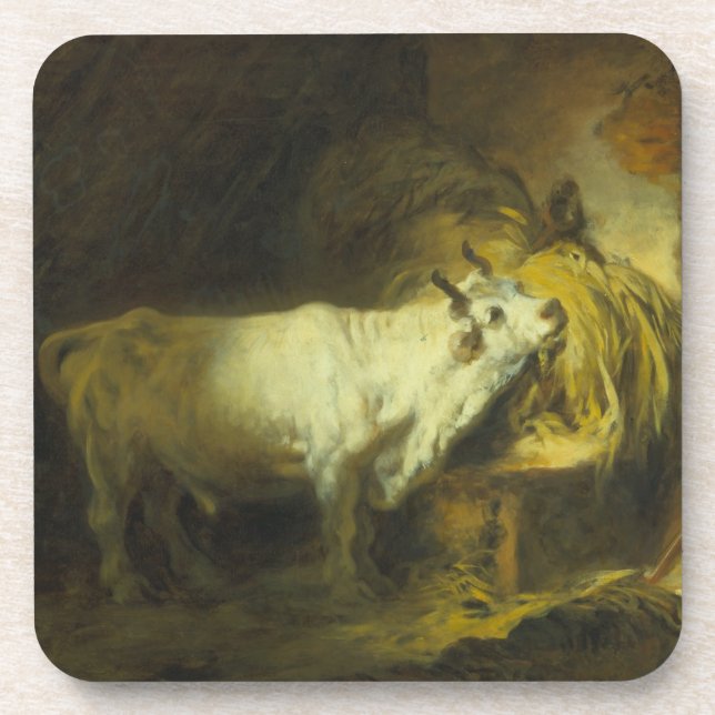 The White Bull in the Stable (oil on canvas) Coaster (Front)