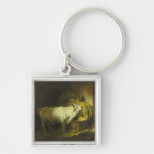 The White Bull in the Stable (oil on canvas) Keychain