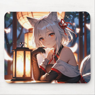 The White Fox Girl Mousepad