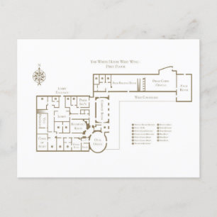 The White House floor plan first floor West Wing Postcard