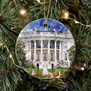 The White House in Washington DC in Watercolor Ceramic Ornament