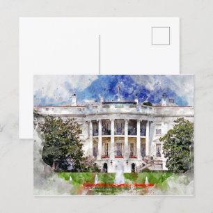 The White House in Washington DC in Watercolor Postcard