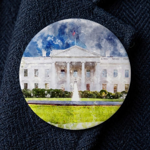 The White House in Washington DC Watercolor 6 Inch Round Button
