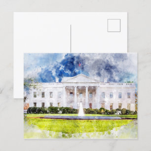 The White House in Washington DC Watercolor Postcard