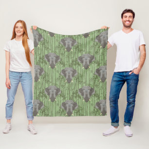 The White Lotus Majestic Elephants Pattern Fleece Blanket