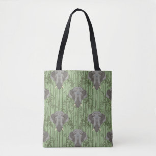 The White Lotus Majestic Elephants Pattern Tote Bag