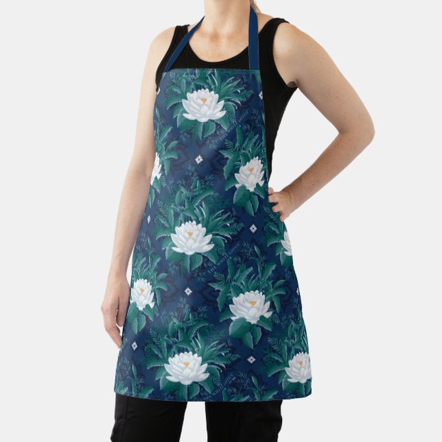 The White Lotus Midnight Lotus Pattern Apron (Insitu)
