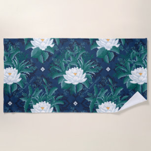 The White Lotus Midnight Lotus Pattern Beach Towel