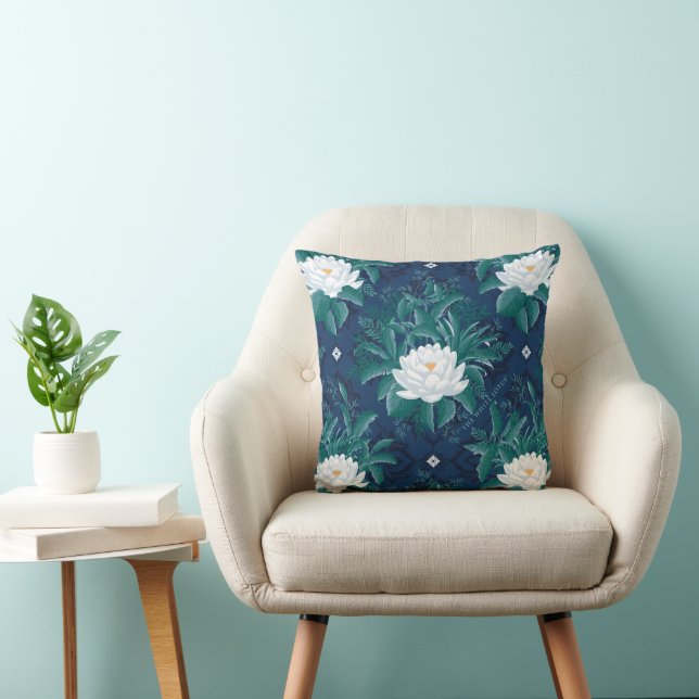 The White Lotus Midnight Lotus Pattern Throw Pillow (Chair)