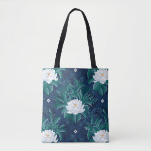 The White Lotus Midnight Lotus Pattern Tote Bag