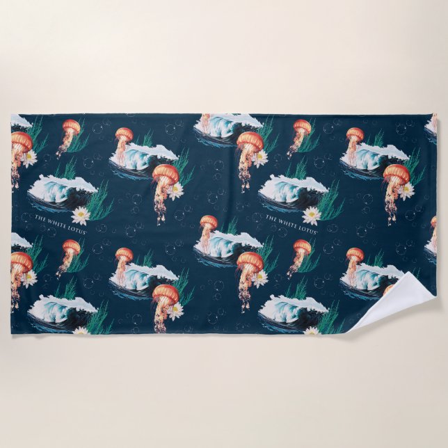 The White Lotus Ocean Jellyfish Pattern Beach Towel (Front)