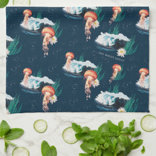 The White Lotus Ocean Jellyfish Pattern Kitchen Towel