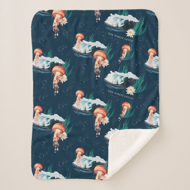 The White Lotus Ocean Jellyfish Pattern Sherpa Blanket (Front)