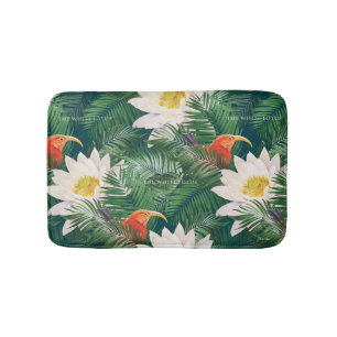 The White Lotus Tropical Birds & Lotus Pattern Bath Mat