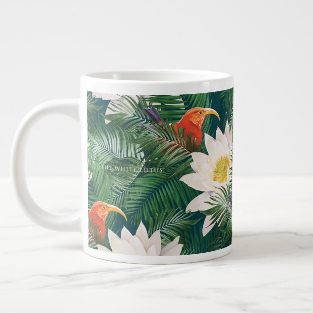 The White Lotus Tropical Birds & Lotus Pattern Large Coffee Mug (Left)