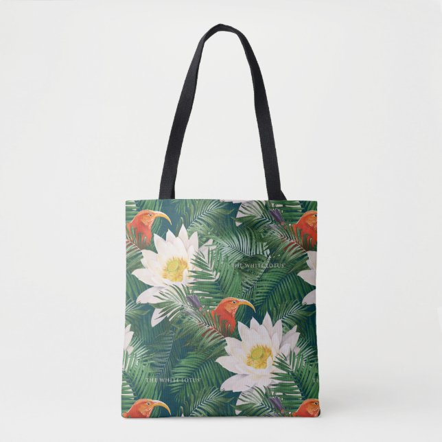 The White Lotus Tropical Birds & Lotus Pattern Tote Bag (Front)