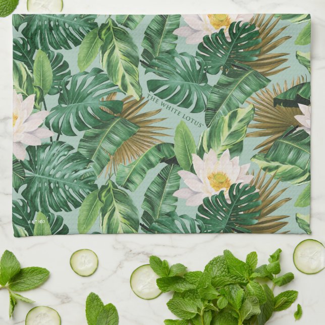 The White Lotus Tropical Canopy Pattern Kitchen Towel (Folded)