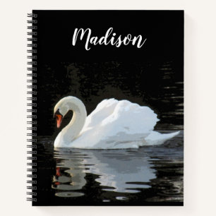 The white mute swan, reflections, with your name notebook