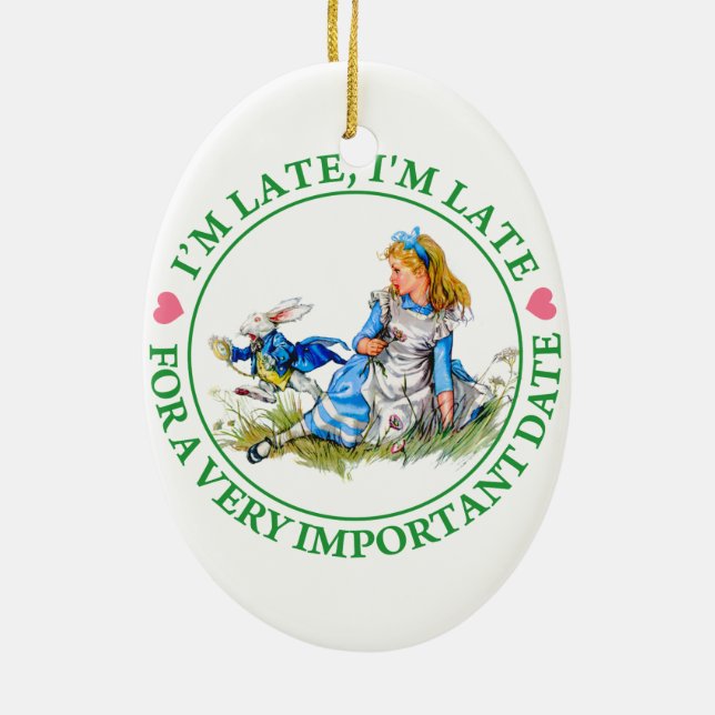 The White Rabbit Rushes By Alice In Wonderland Ceramic Ornament (Back)