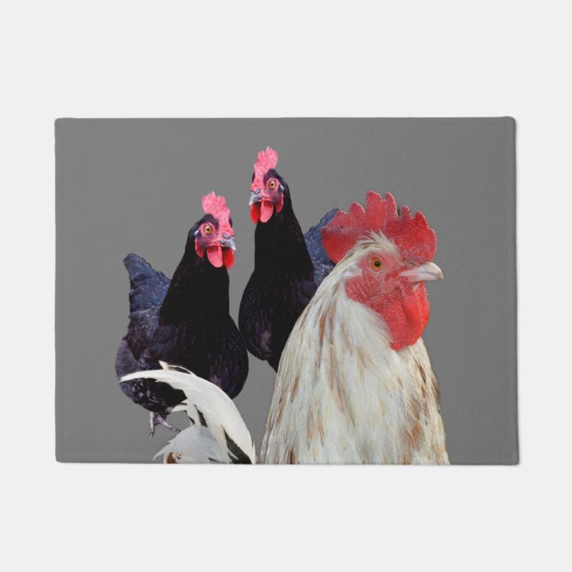  "The White Rooster and His Black Hens" Doormat (Front)