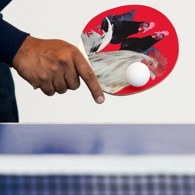  "The White Rooster and His Black Hens" Ping Pong Paddle (Insitu)
