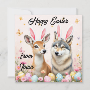 The white-tailed deer and the coyote with the ears holiday card