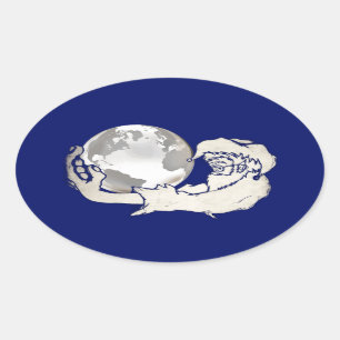 the whole world in a monkeys hand oval sticker