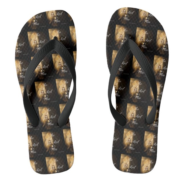The Wicked Flee Proverbs 28:1 KJV BLK All-Over Flip Flops (Footbed)
