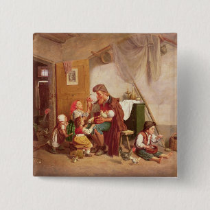 The widowed family, 19th century 2 inch square button