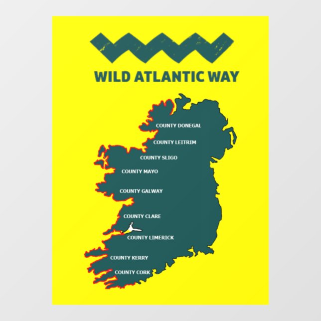 The Wild Atlantic Way Ireland's Coastal trip Window Cling (Sheet)