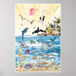 The Wild Life of the Oceans Wall Art Poster