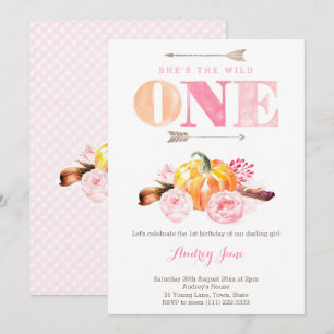 the wild one invites, 1st birthday, boho feathers invitation