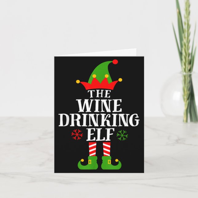 The Wine Drinking Elf Funny Matching Family Christ Card (Front)