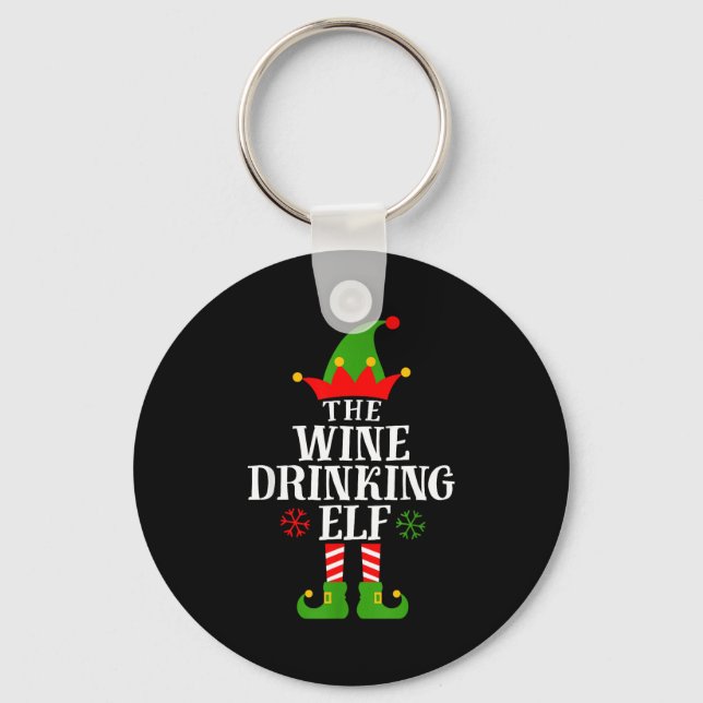 The Wine Drinking Elf Funny Matching Family Christ Keychain (Front)