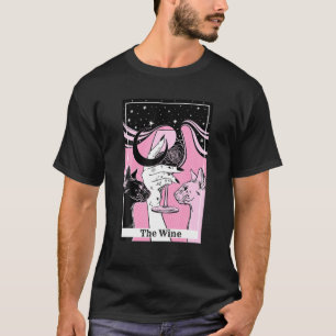 The Wine Drinking Funny Couple Cat Tarot Card Cres T-Shirt