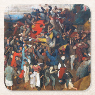The Wine of Saint Martin's Day, Pieter Bruegel Square Paper Coaster