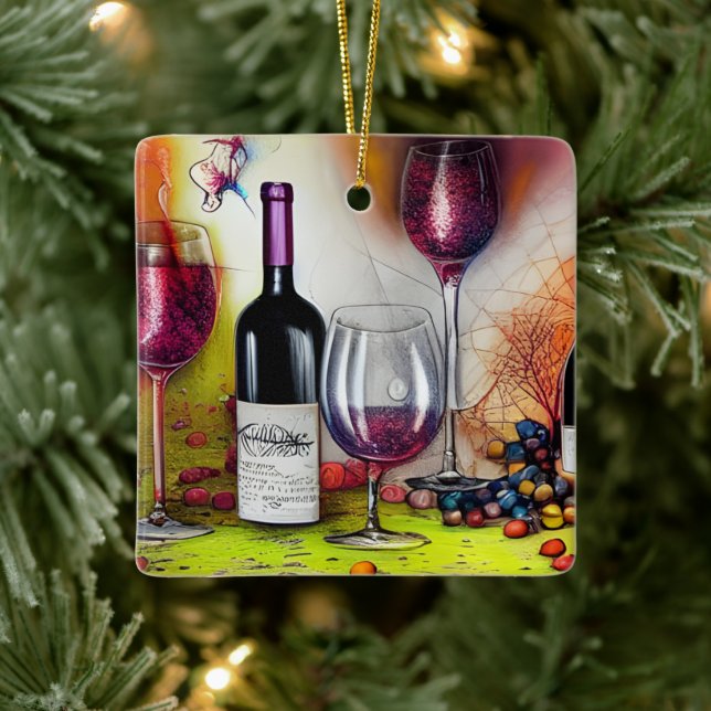 The Wine Tasting Colourful Personalized Ceramic Ornament (Tree)