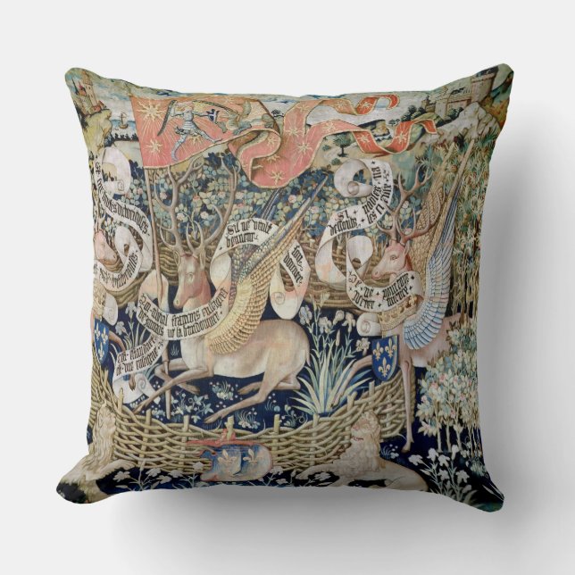 The Winged Deer (tapestry) Throw Pillow (Front)