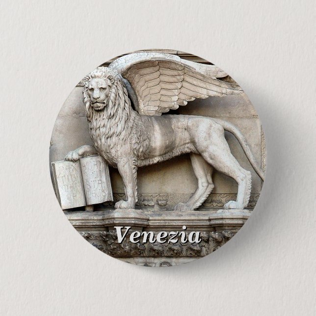 The Winged Lion of Saint Mark Statue 2 Inch Round Button (Front)