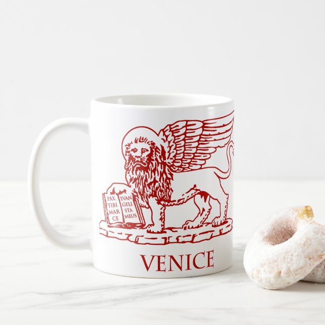 The Winged Lion of Venice, Italy Coffee Mug (With Donut)