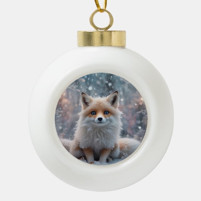 The Winter Fox Ceramic Ball Christmas Ornament (Front)