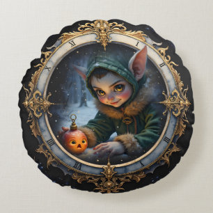 The Winter Keykeeper & The Reluctant Ornament. Round Pillow