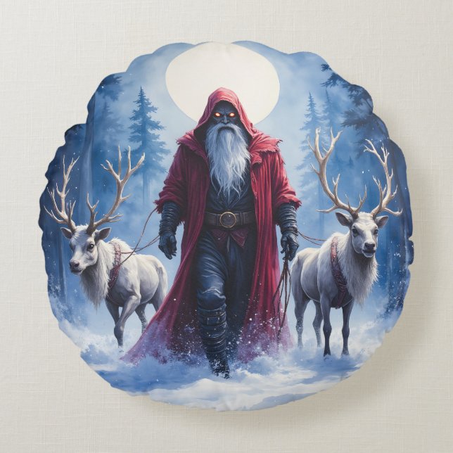 The Winter King Arrives.  Round Pillow (Front)
