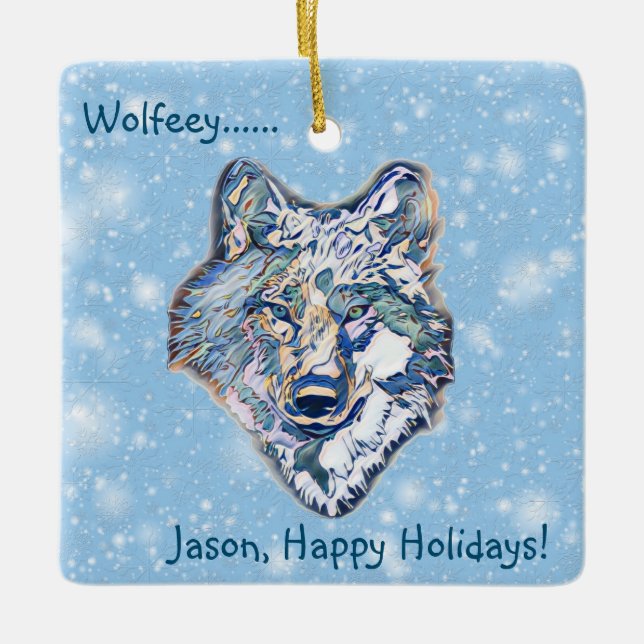 The Winter Wolf (personalized) Metal Ornament (Front)