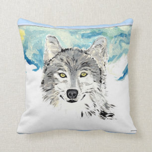 The Winter wolf throw pillow