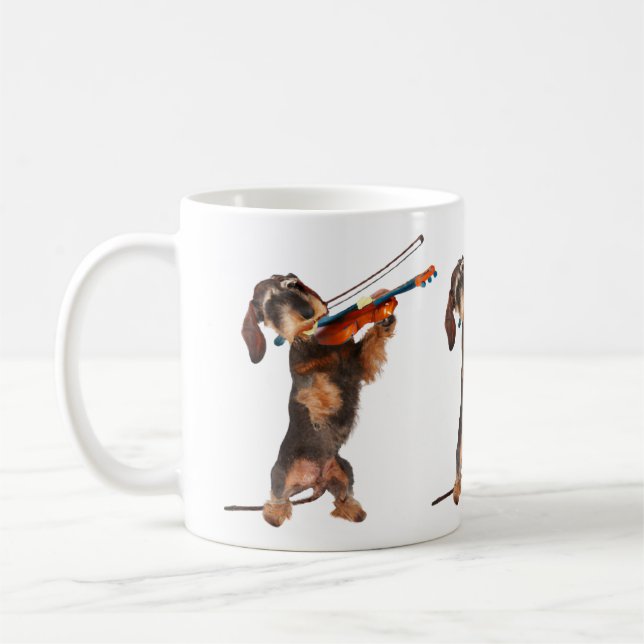The Wirehaired Dachshund Playing A Violin Coffee Mug (Left)