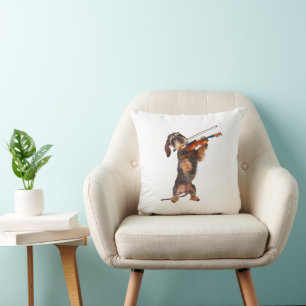 The Wirehaired Dachshund Playing A Violin Throw Pillow