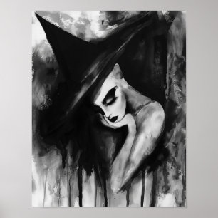 The Wistful Witch Black and White Abstract Art  Poster